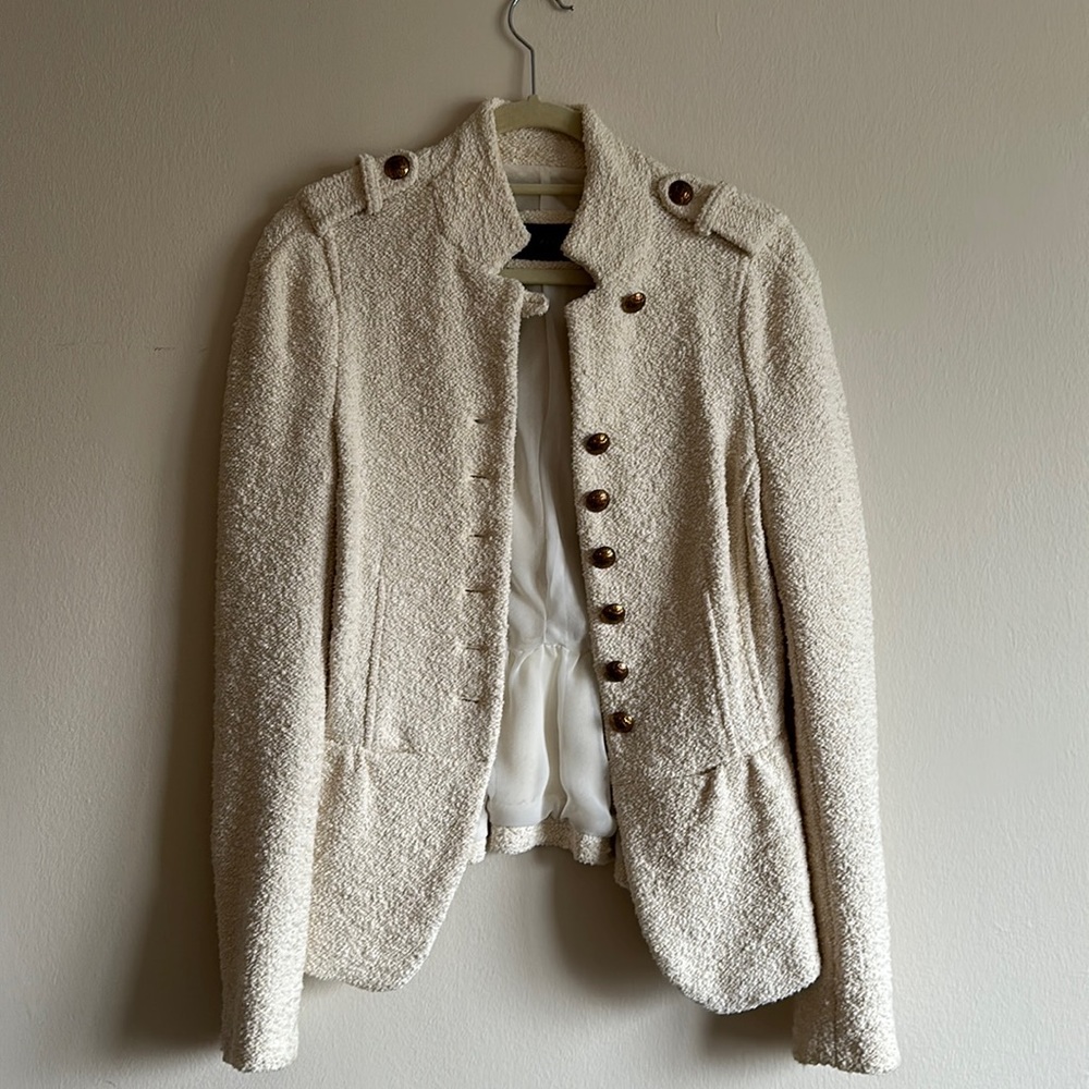 gorgeous boucle cream military style jacket